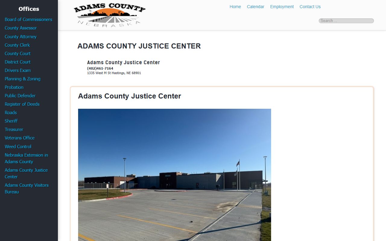 Adams County Justice Center official page showing facility information