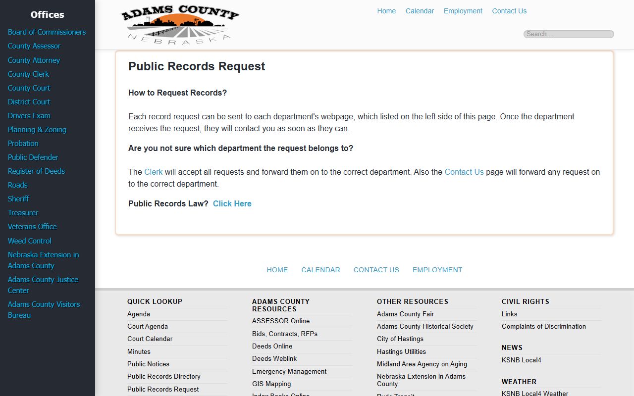Adams County public records request for Webster County booking photos