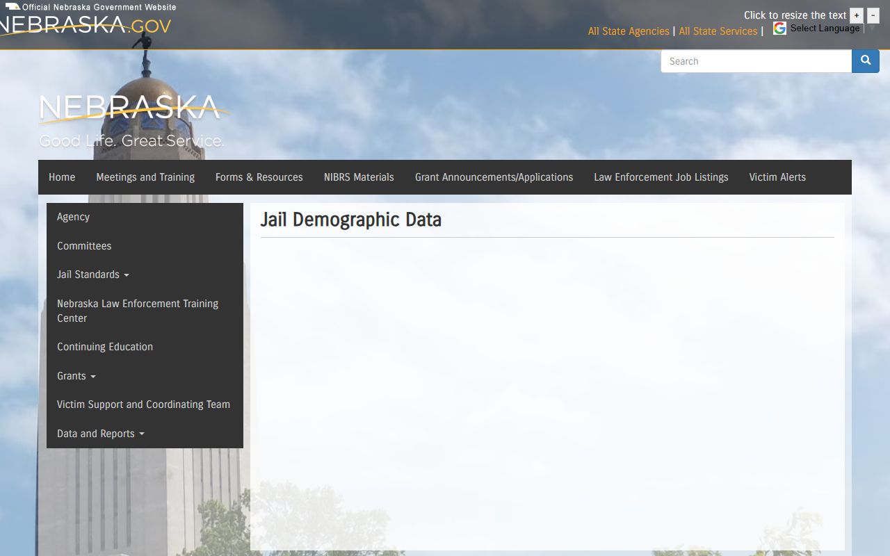 Nebraska jail demographic dashboard for Webster County inmate population research