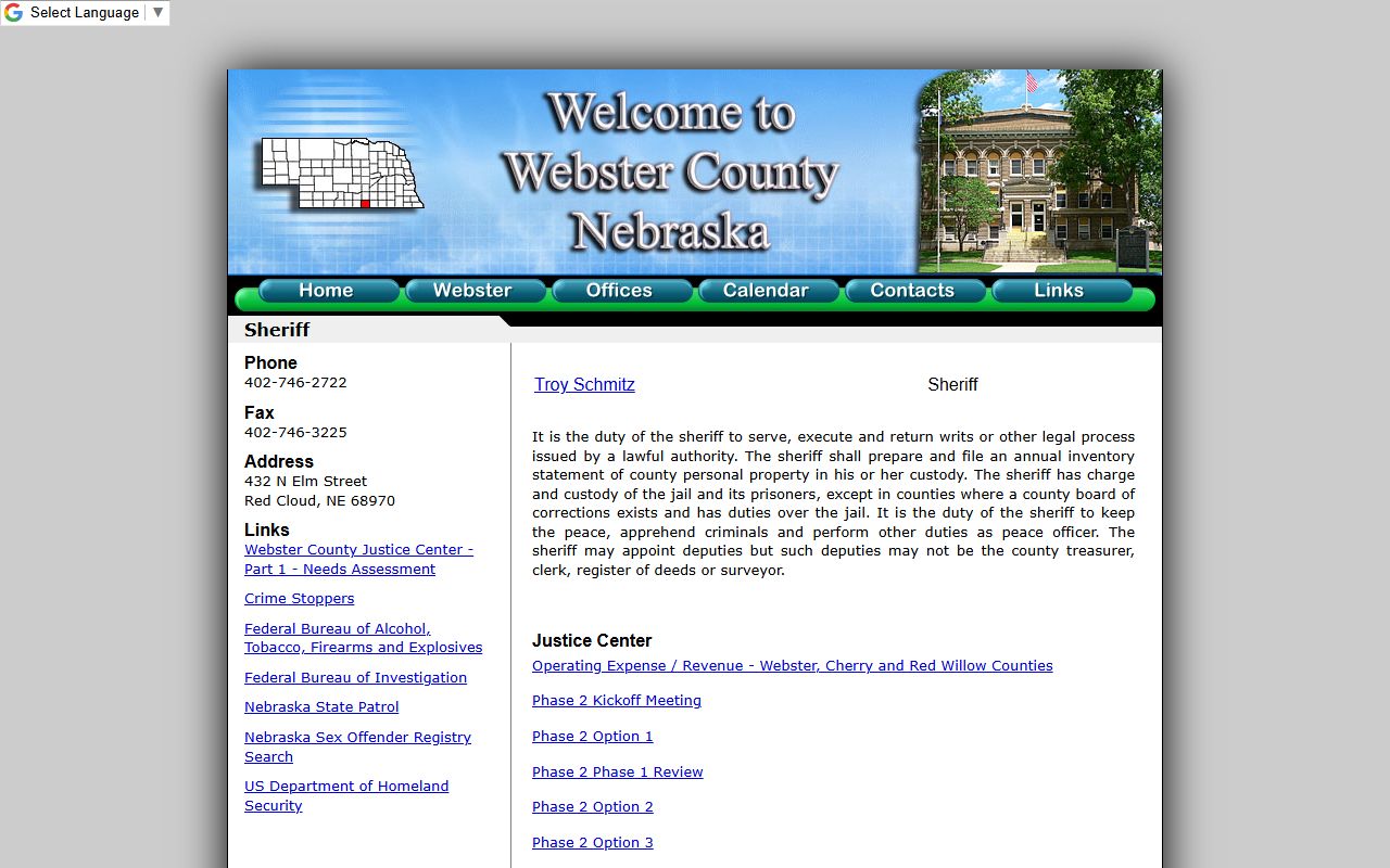 Webster County Sheriff inmate population contact source